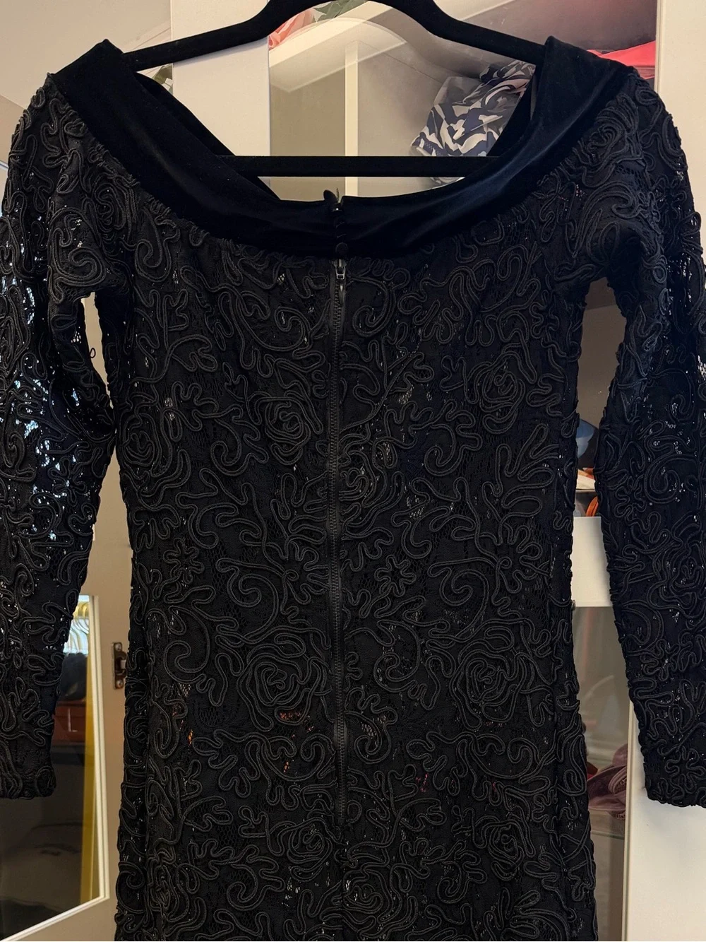 Anne Fontaine Lace Embroidered Semi Sheer Dress Velvet Collar Black Sz 38 US 4 6